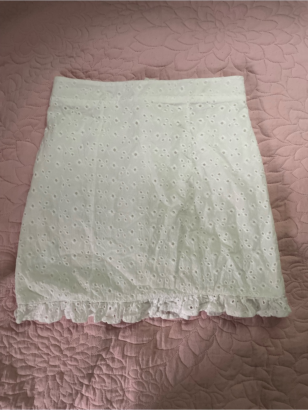miami White Eyelet Mini Skirt with Ruffle Hem